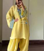 Yellow Color Embroidery Work Sillk Blend Salwar Suit 