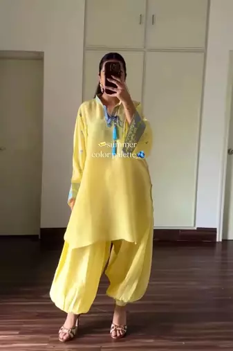 Yellow Color Embroidery Work Sillk Blend Salwar Suit 