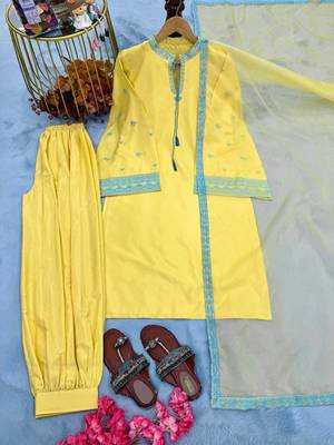 Yellow Color Embroidery Work Sillk Blend Salwar Suit  3