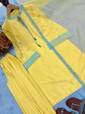 Yellow Color Embroidery Work Sillk Blend Salwar Suit  4