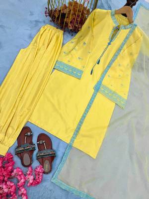 Yellow Color Embroidery Work Sillk Blend Salwar Suit  5