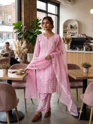 pink color embroidery work silk blend  salwar suit 1