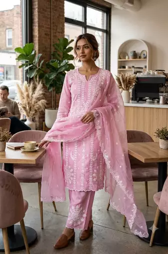 pink color embroidery work silk blend  salwar suit