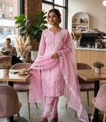 pink color embroidery work silk blend  salwar suit