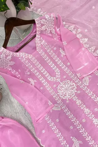 pink color embroidery work silk blend  salwar suit