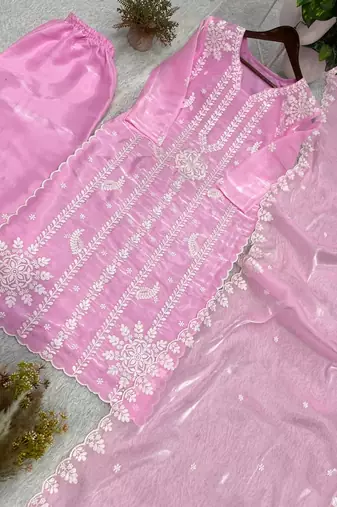 pink color embroidery work silk blend  salwar suit