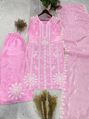 pink color embroidery work silk blend  salwar suit 4