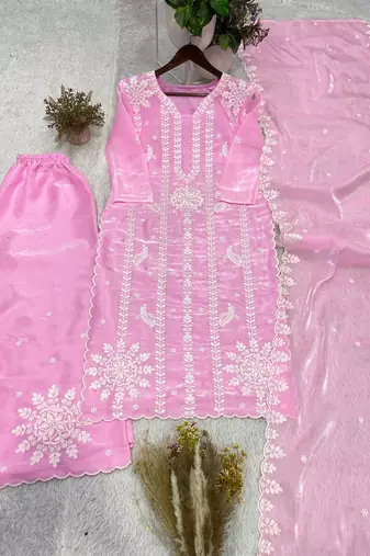 pink color embroidery work silk blend  salwar suit
