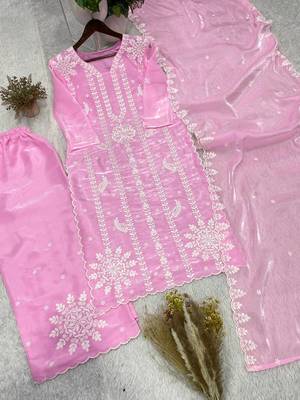 pink color embroidery work silk blend  salwar suit 5