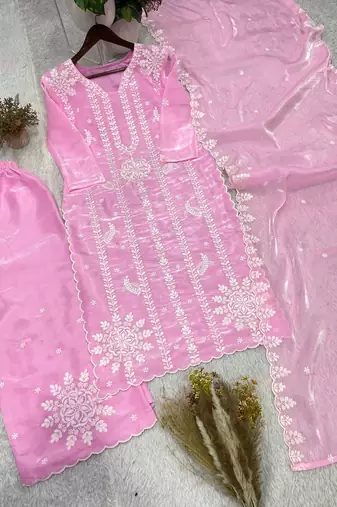 pink color embroidery work silk blend  salwar suit