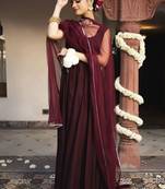 Wine rayon plain anarkali kurta set with dupatta for women