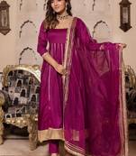 Violet rayon plain anarkali kurta set with dupatta for women