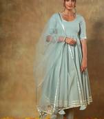 Blue cotton plain anarkali kurta set with dupatta for women