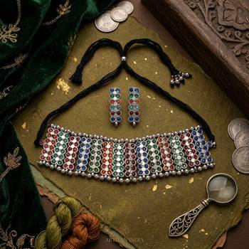 Multi color rainbow oxidised necklace set 1