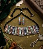 Multi color rainbow oxidised necklace set