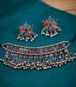 Multi color meena work oxidised necklace set