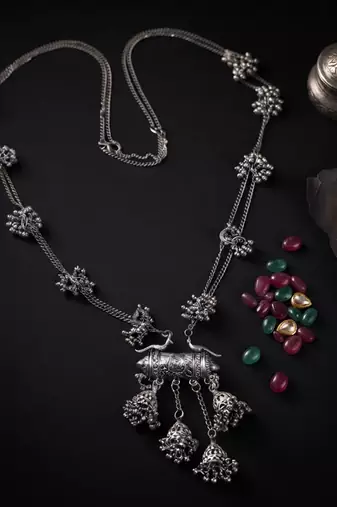 Traditional silver color oxidised necklace