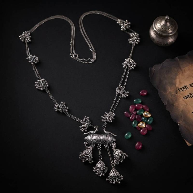 Traditional silver color oxidised necklace