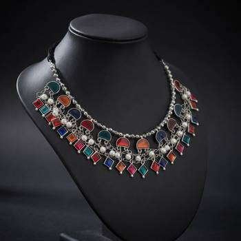 Multi color meena work oxidised necklace 1