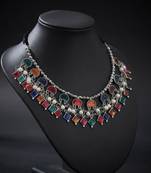 Multi color meena work oxidised necklace