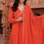 Orange georgette plain anarkali kurta set with dupatta for women