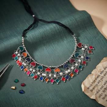 Multi color meena work oxidised necklace 2