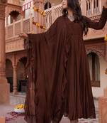 Brown georgette plain anarkali kurta set with dupatta for women