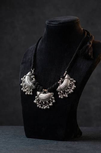 Designer silver & black color oxidised necklace