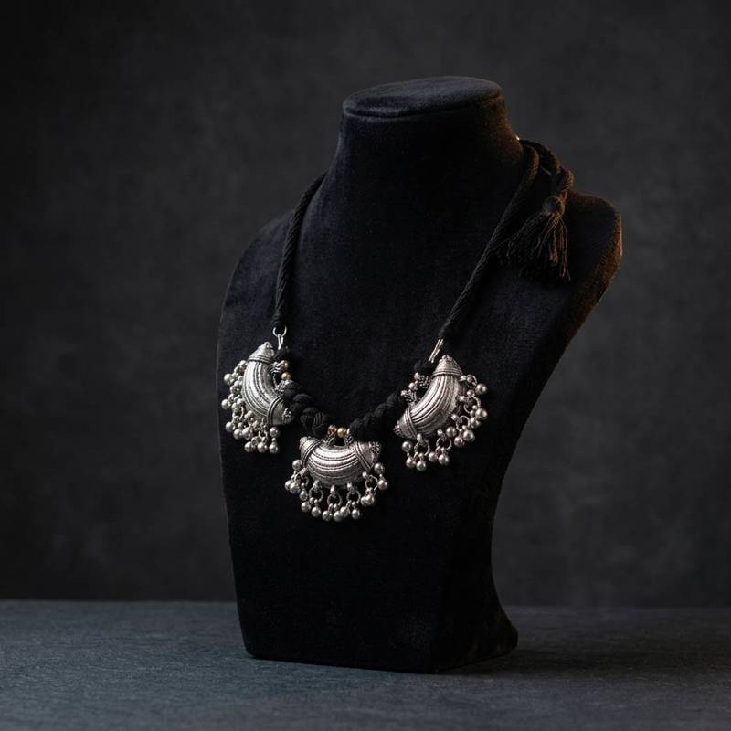 Designer silver & black color oxidised necklace