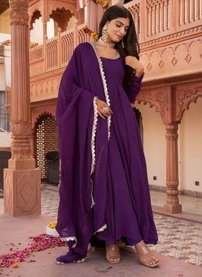Purple georgette plain anarkali kurta set with dupatta for women 1
