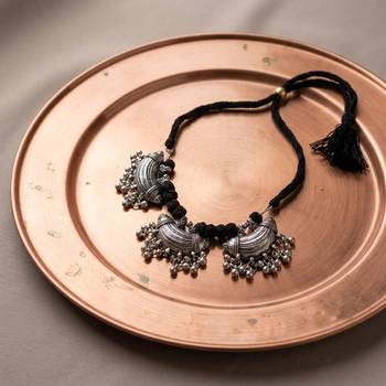Designer silver & black color oxidised necklace 2