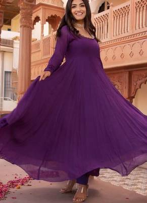 Purple georgette plain anarkali kurta set with dupatta for women 2