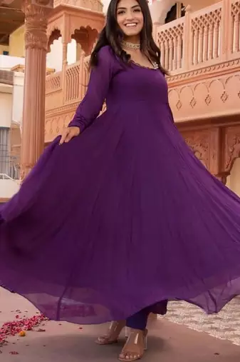 Purple georgette plain anarkali kurta set with dupatta for women