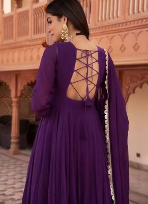 Purple georgette plain anarkali kurta set with dupatta for women 3