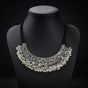 Silver & white color designer oxidised necklace 2