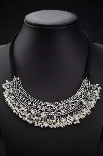 Silver & white color designer oxidised necklace