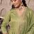 Green silk blend plain anarkali kurta set with dupatta for women
