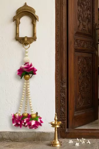 traditional decorative handmade multicolour velvet rose beads hanging for home decor hanging (pack of 2)