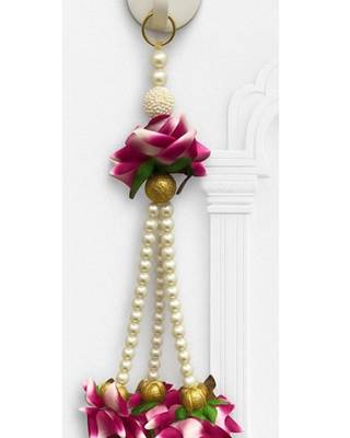 traditional decorative handmade multicolour velvet rose beads hanging for home decor hanging (pack of 2) 3