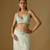 Mint green embroidered satin tulle drape saree set