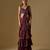 Wine embroidered satin tulle drape saree set