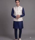 Ivory floral jacquard nehru jacket for men