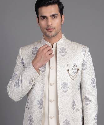Ivory floral jacquard open jodhpuri suit for men 2