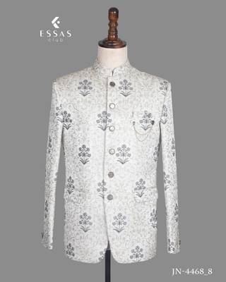 Ivory floral jacquard open jodhpuri suit for men 3