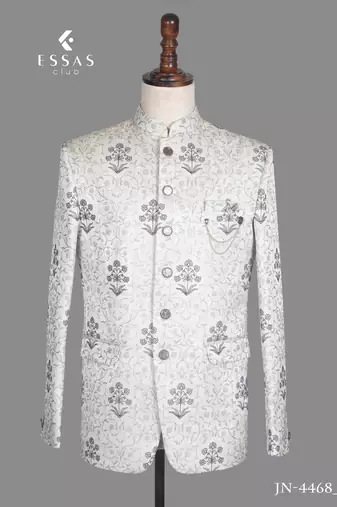 Ivory floral jacquard open jodhpuri suit for men
