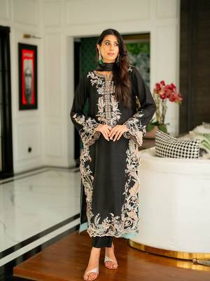 Black Color  Embroidery Work Rayon Kaftan Salwar Suit 1