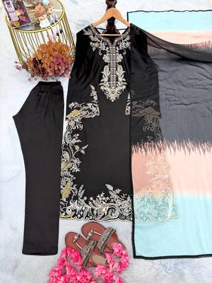 Black Color  Embroidery Work Rayon Kaftan Salwar Suit 3