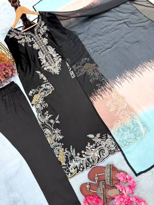 Black Color  Embroidery Work Rayon Kaftan Salwar Suit 4