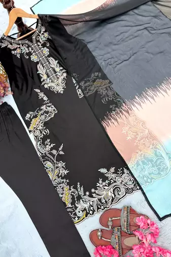 Black Color  Embroidery Work Rayon Kaftan Salwar Suit