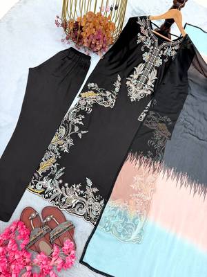 Black Color  Embroidery Work Rayon Kaftan Salwar Suit 5